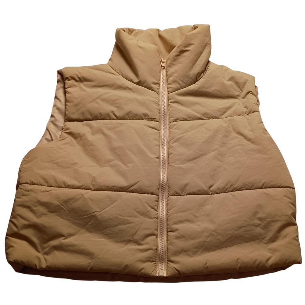 SHEIN Women's Beige Puffer Vest High Neck Quilted Zip Up Sleeveless Size S NWOT